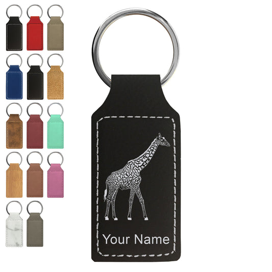 Faux Leather Rectangle Keychain, Giraffe, Personalized Engraving Included
