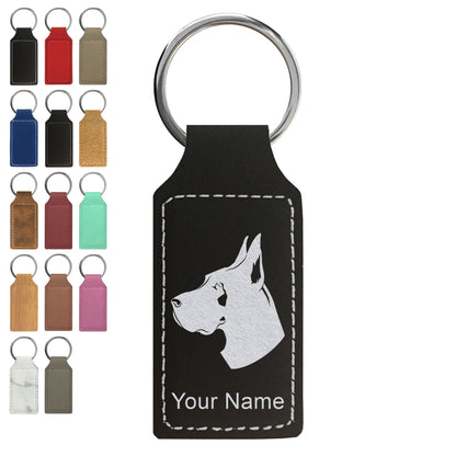 Faux Leather Rectangle Keychain, Great Dane Dog, Personalized Engraving Included