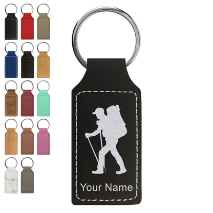 Faux Leather Rectangle Keychain, Hiker Man, Personalized Engraving Included