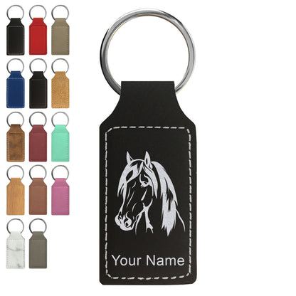 Faux Leather Rectangle Keychain, Horse Head 1, Personalized Engraving Included