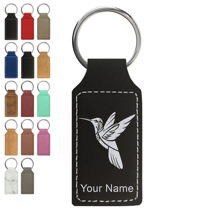 Faux Leather Rectangle Keychain, Hummingbird, Personalized Engraving Included