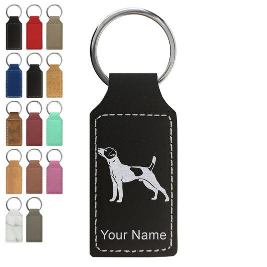 Faux Leather Rectangle Keychain, Jack Russell Terrier Dog, Personalized Engraving Included