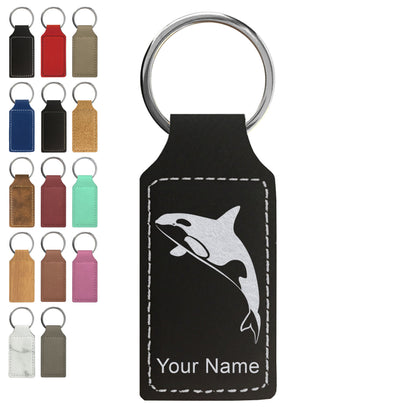 Faux Leather Rectangle Keychain, Killer Whale, Personalized Engraving Included