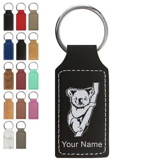 Faux Leather Rectangle Keychain, Koala Bear, Personalized Engraving Included