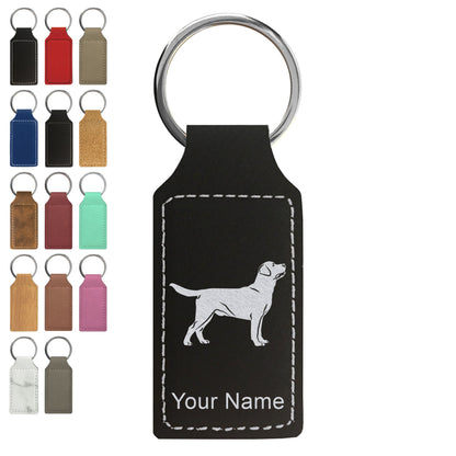 Faux Leather Rectangle Keychain, Labrador Retriever Dog, Personalized Engraving Included