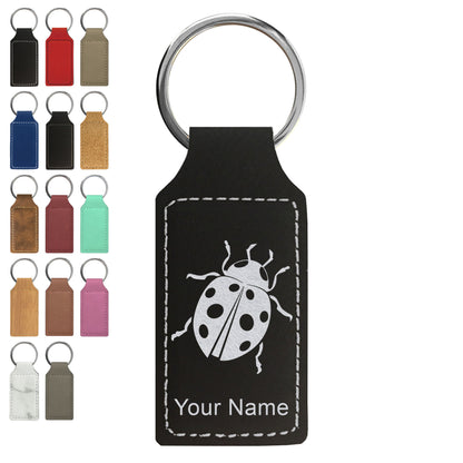 Faux Leather Rectangle Keychain, Ladybug, Personalized Engraving Included