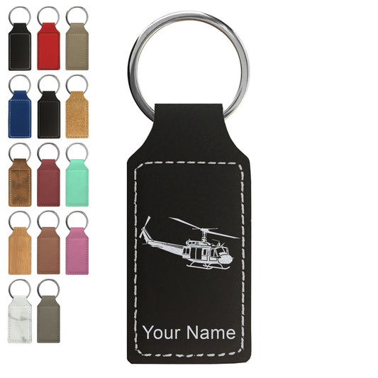 Faux Leather Rectangle Keychain, Military Helicopter 2, Personalized Engraving Included