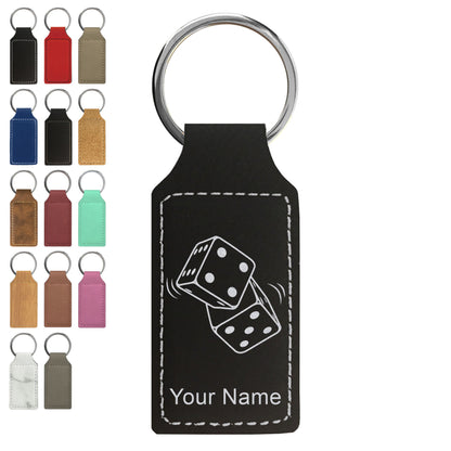 Faux Leather Rectangle Keychain, Pair of Dice, Personalized Engraving Included