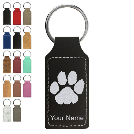 Faux Leather Rectangle Keychain, Paw Print, Personalized Engraving Included