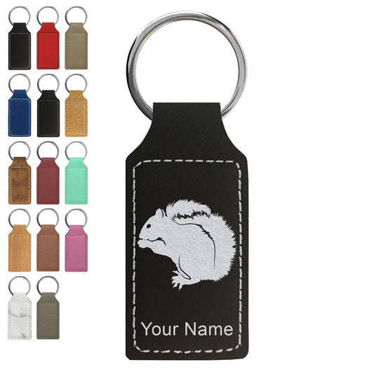 Faux Leather Rectangle Keychain, Squirrel, Personalized Engraving Included