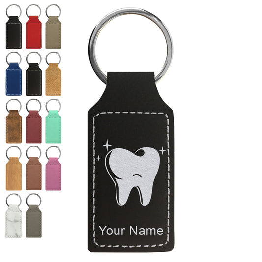 Faux Leather Rectangle Keychain, Tooth, Personalized Engraving Included