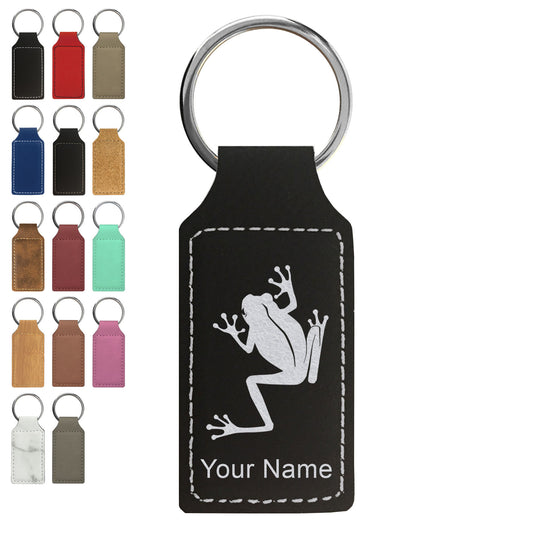 Faux Leather Rectangle Keychain, Tree Frog, Personalized Engraving Included