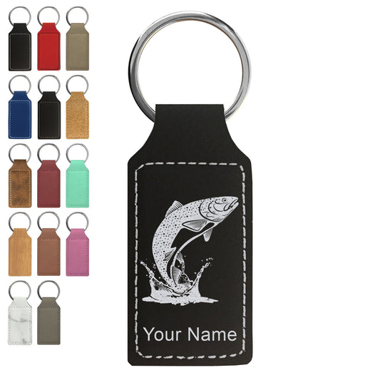 Faux Leather Rectangle Keychain, Trout Fish, Personalized Engraving Included