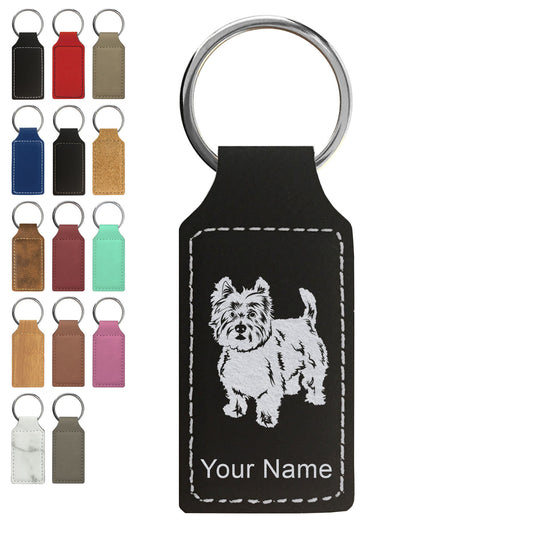 Faux Leather Rectangle Keychain, West Highland Terrier Dog, Personalized Engraving Included