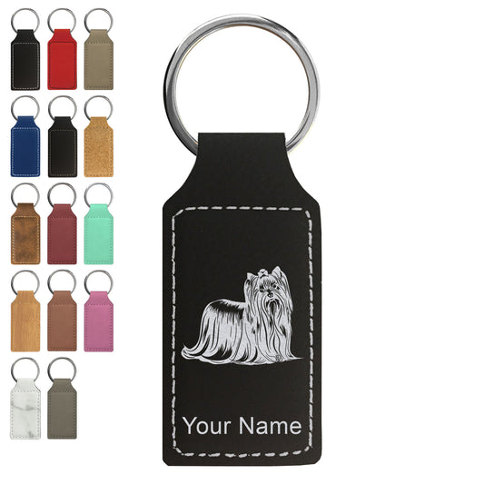 Faux Leather Rectangle Keychain, Yorkshire Terrier Dog, Personalized Engraving Included