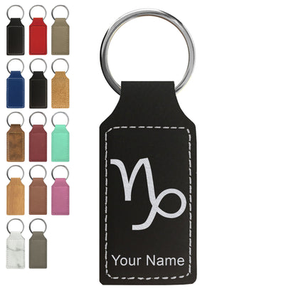 Faux Leather Rectangle Keychain, Zodiac Sign Capricorn, Personalized Engraving Included