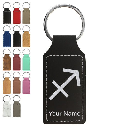 Faux Leather Rectangle Keychain, Zodiac Sign Sagittarius, Personalized Engraving Included