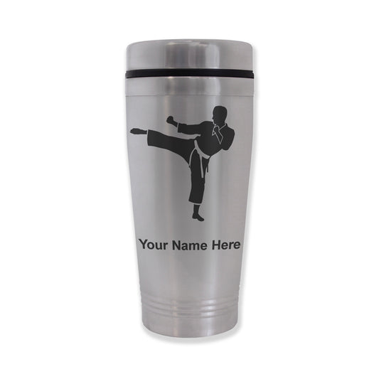 Commuter Travel Mug, Karate Man, Personalized Engraving Included