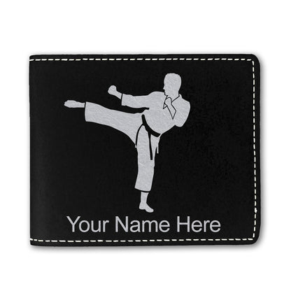 Faux Leather Bi-Fold Wallet, Karate Man, Personalized Engraving Included