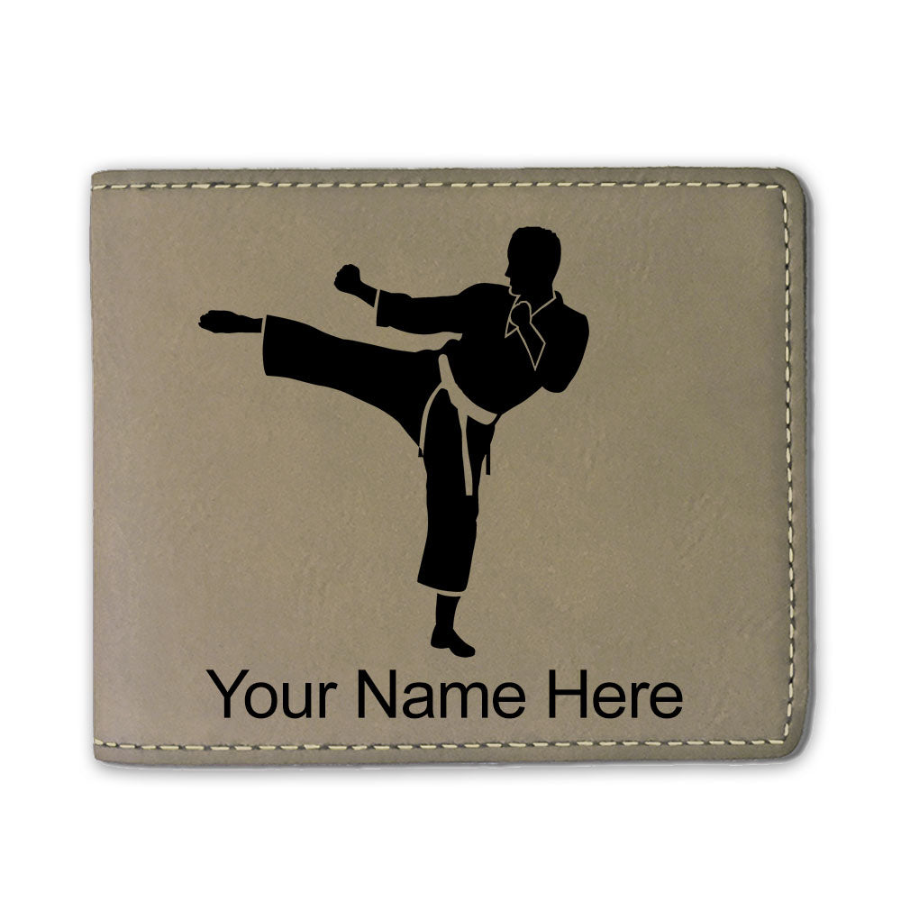 Faux Leather Bi-Fold Wallet, Karate Man, Personalized Engraving Included