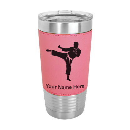 20oz Faux Leather Tumbler Mug, Karate Man, Personalized Engraving Included - LaserGram Custom Engraved Gifts