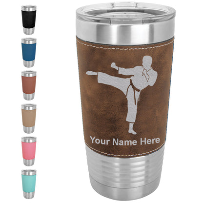 20oz Faux Leather Tumbler Mug, Karate Man, Personalized Engraving Included - LaserGram Custom Engraved Gifts