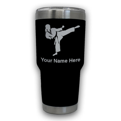 LaserGram 30oz Tumbler Mug, Karate Woman, Personalized Engraving Included