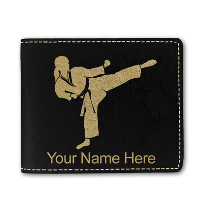 Faux Leather Bi-Fold Wallet, Karate Woman, Personalized Engraving Included