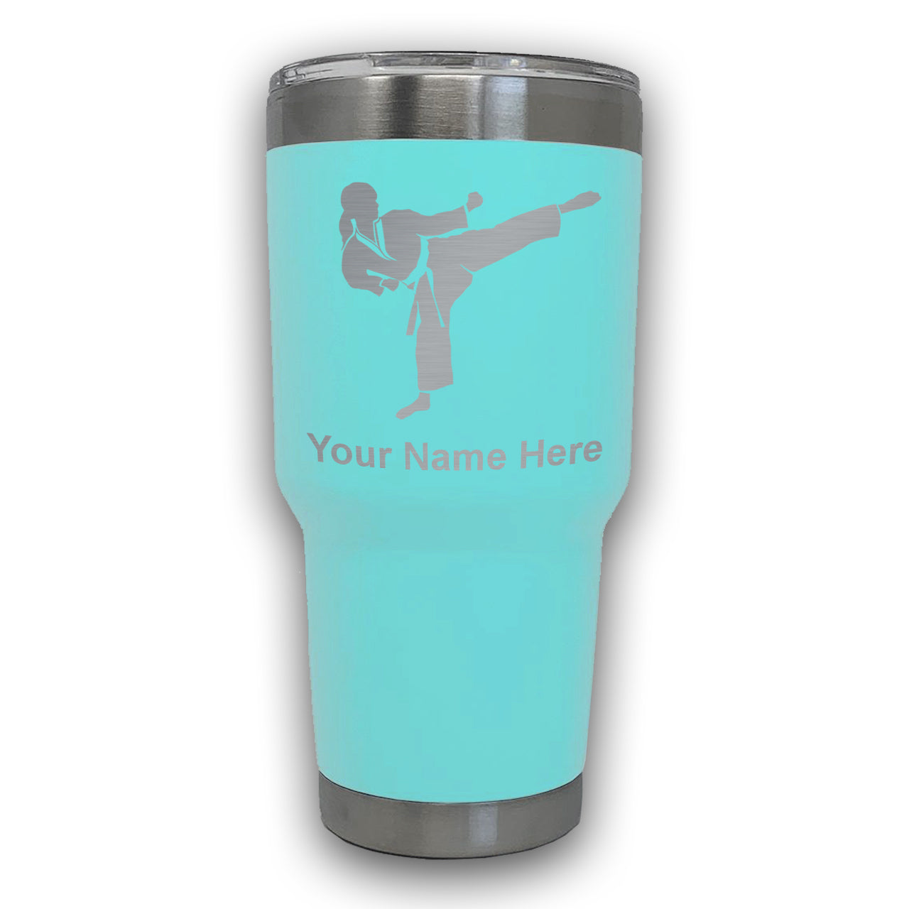 LaserGram 30oz Tumbler Mug, Karate Woman, Personalized Engraving Included