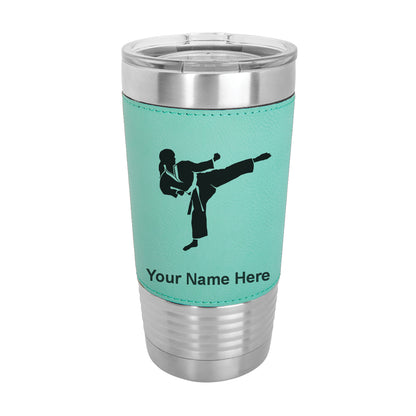 20oz Faux Leather Tumbler Mug, Karate Woman, Personalized Engraving Included - LaserGram Custom Engraved Gifts