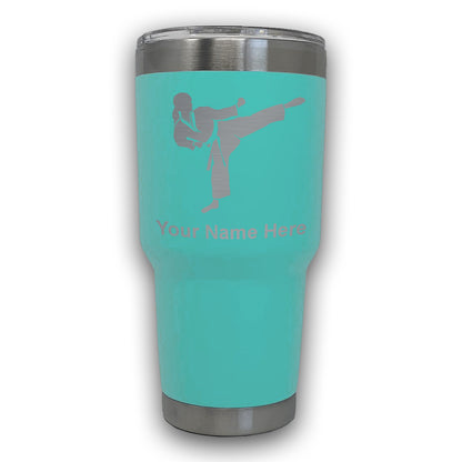 LaserGram 30oz Tumbler Mug, Karate Woman, Personalized Engraving Included