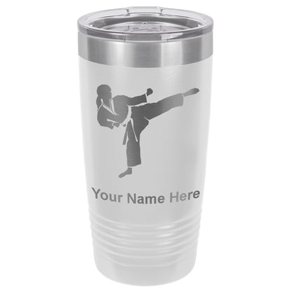 20oz Vacuum Insulated Tumbler Mug, Karate Woman, Personalized Engraving Included