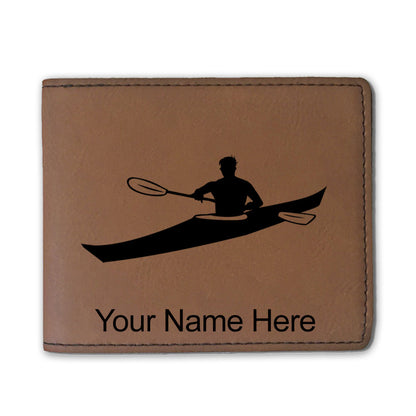Faux Leather Bi-Fold Wallet, Kayak Man, Personalized Engraving Included
