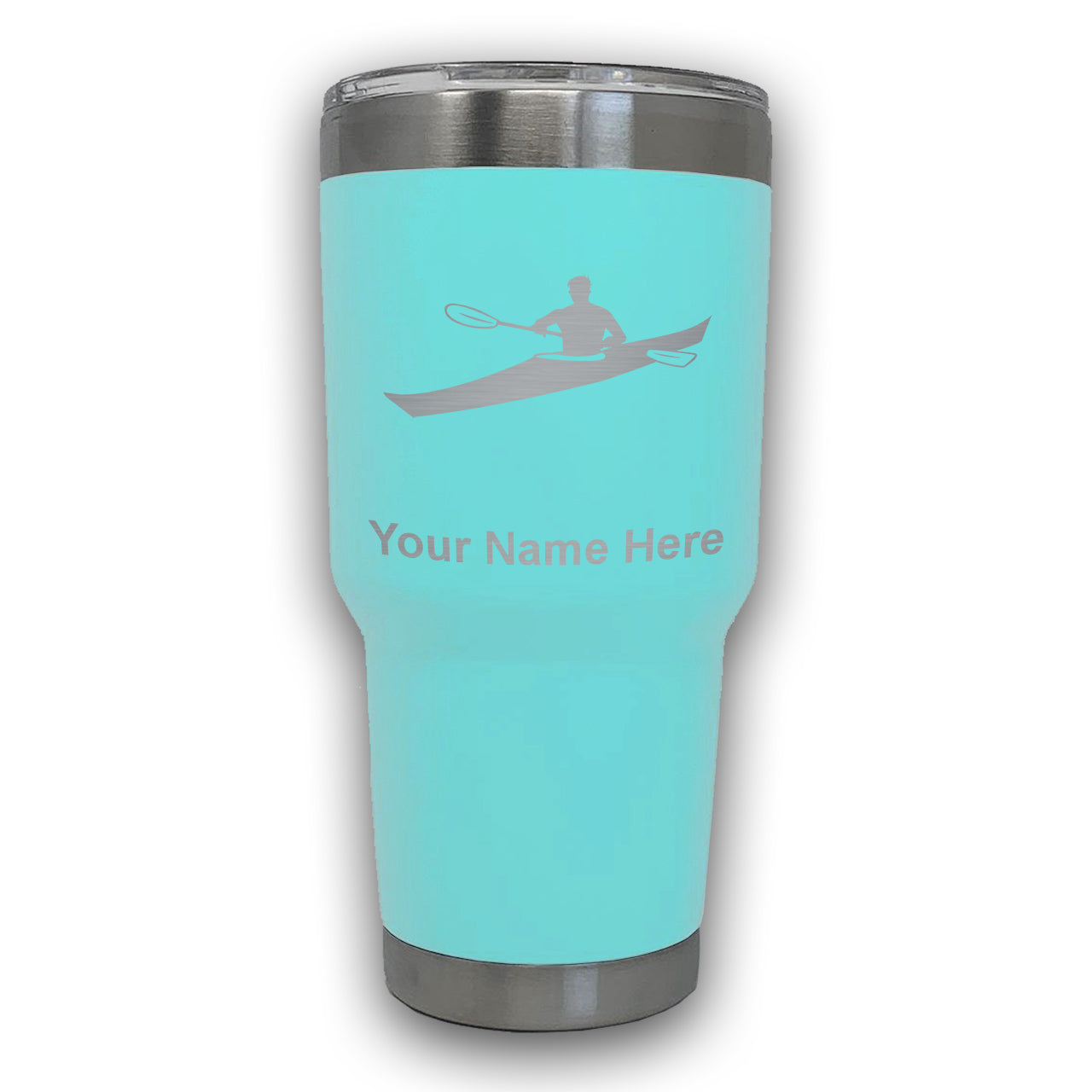 LaserGram 30oz Tumbler Mug, Kayak Man, Personalized Engraving Included