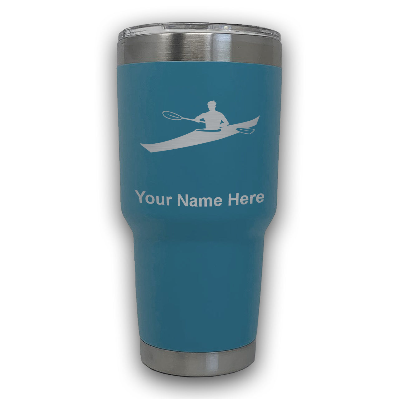 LaserGram 30oz Tumbler Mug, Kayak Man, Personalized Engraving Included