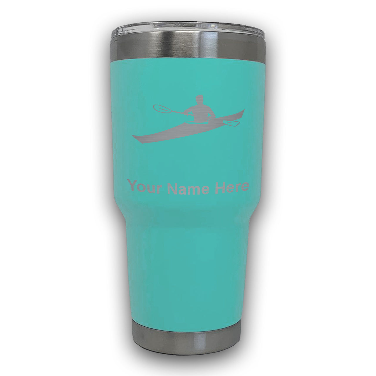 LaserGram 30oz Tumbler Mug, Kayak Man, Personalized Engraving Included