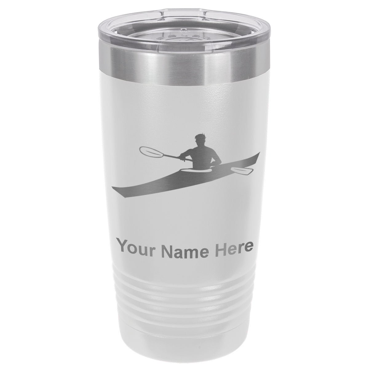 20oz Vacuum Insulated Tumbler Mug, Kayak Man, Personalized Engraving Included