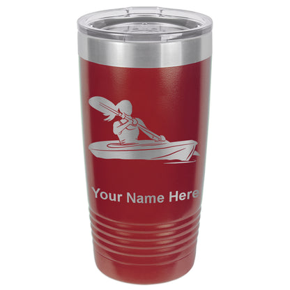 20oz Vacuum Insulated Tumbler Mug, Kayak Woman, Personalized Engraving Included