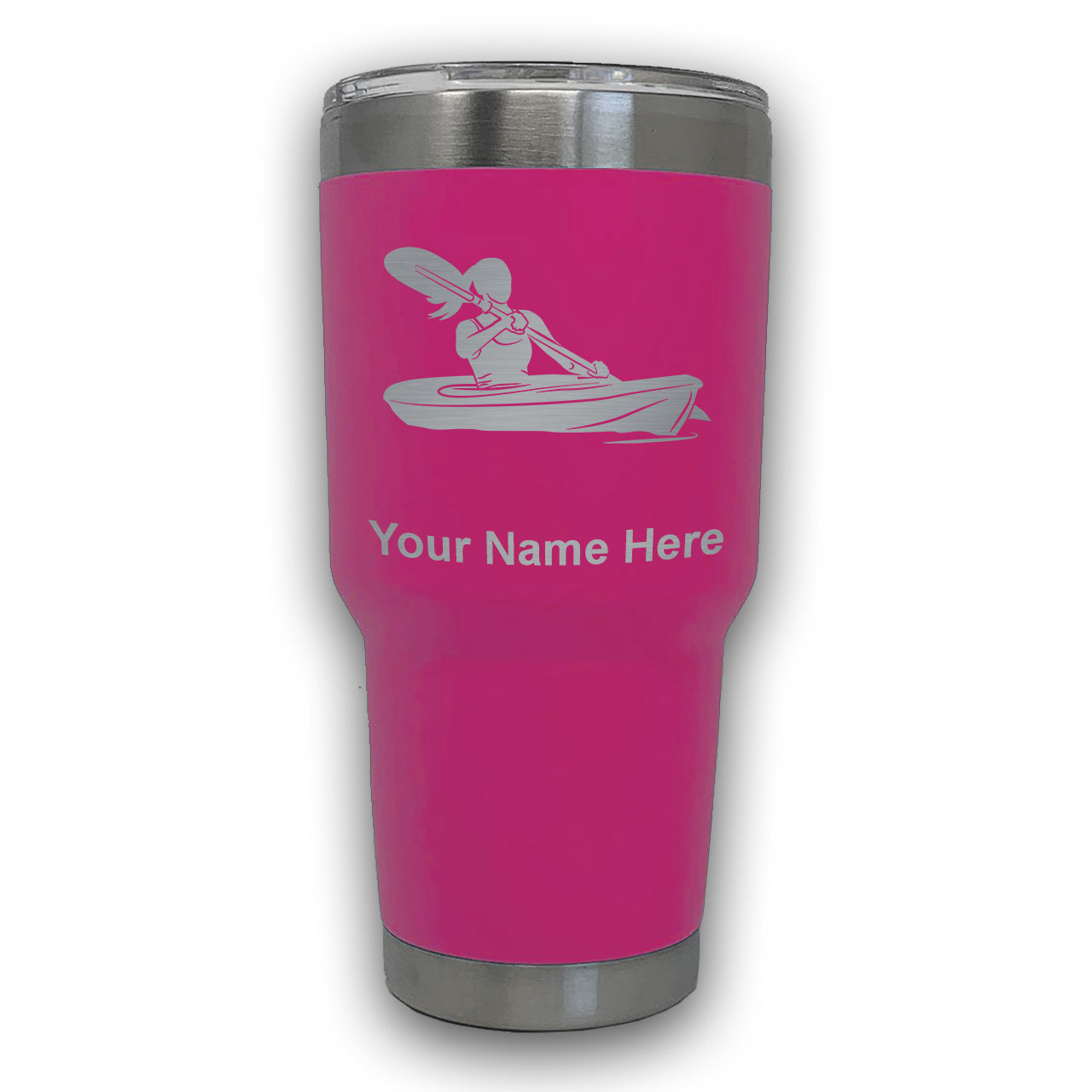 LaserGram 30oz Tumbler Mug, Kayak Woman, Personalized Engraving Included