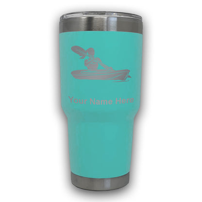 LaserGram 30oz Tumbler Mug, Kayak Woman, Personalized Engraving Included