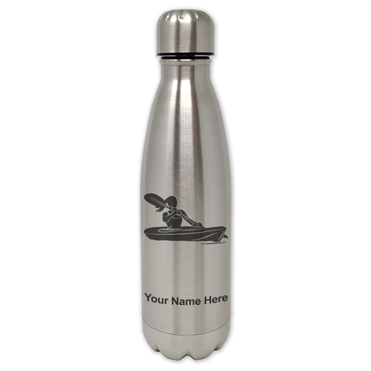 LaserGram Single Wall Water Bottle, Kayak Woman, Personalized Engraving Included