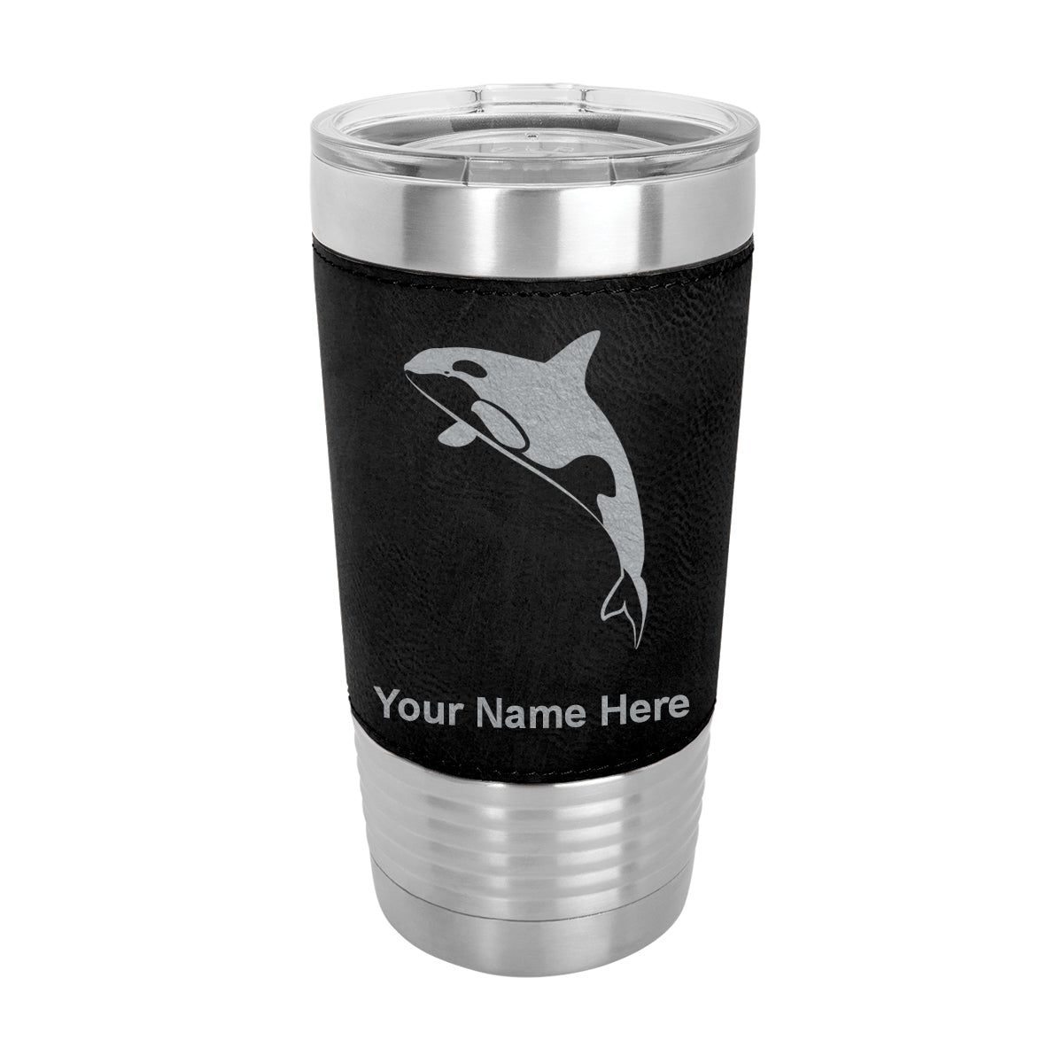 20oz Faux Leather Tumbler Mug, Killer Whale, Personalized Engraving Included - LaserGram Custom Engraved Gifts