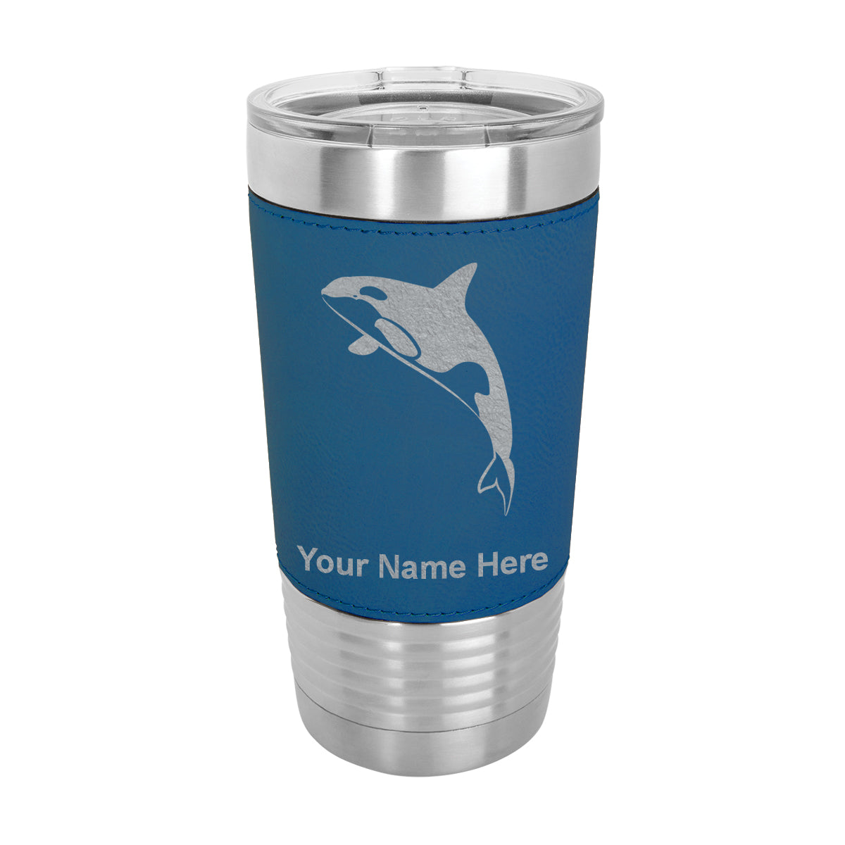 20oz Faux Leather Tumbler Mug, Killer Whale, Personalized Engraving Included - LaserGram Custom Engraved Gifts