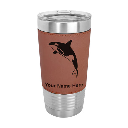 20oz Faux Leather Tumbler Mug, Killer Whale, Personalized Engraving Included - LaserGram Custom Engraved Gifts