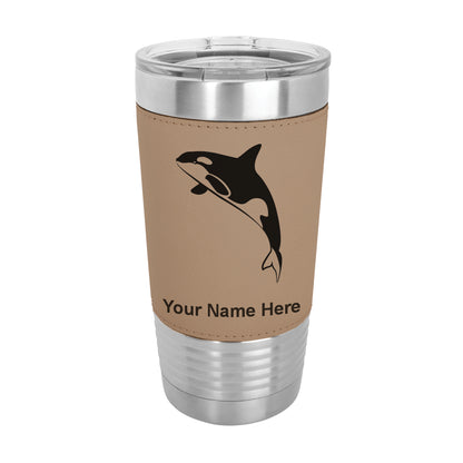 20oz Faux Leather Tumbler Mug, Killer Whale, Personalized Engraving Included - LaserGram Custom Engraved Gifts