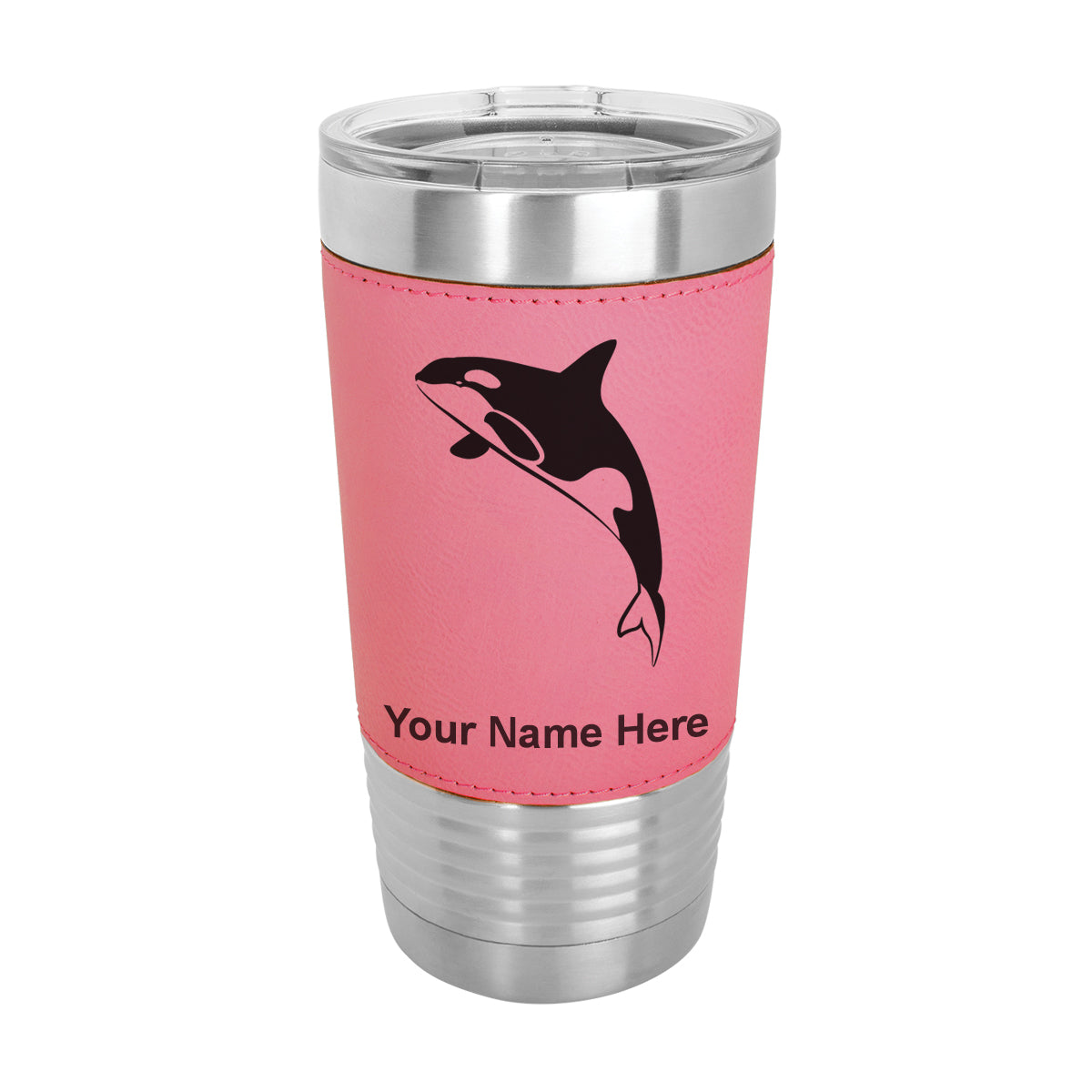 20oz Faux Leather Tumbler Mug, Killer Whale, Personalized Engraving Included - LaserGram Custom Engraved Gifts