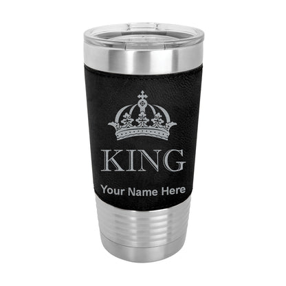 20oz Faux Leather Tumbler Mug, King Crown, Personalized Engraving Included - LaserGram Custom Engraved Gifts