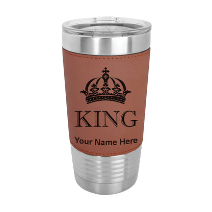 20oz Faux Leather Tumbler Mug, King Crown, Personalized Engraving Included - LaserGram Custom Engraved Gifts
