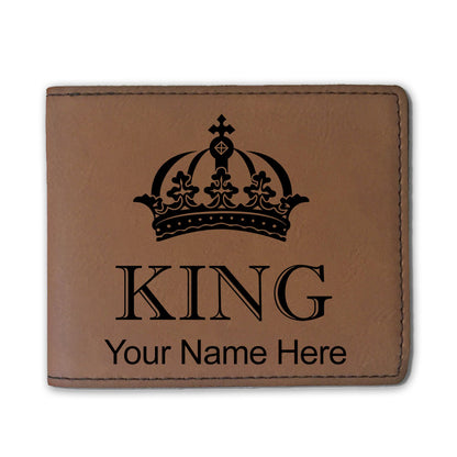 Faux Leather Bi-Fold Wallet, King Crown, Personalized Engraving Included