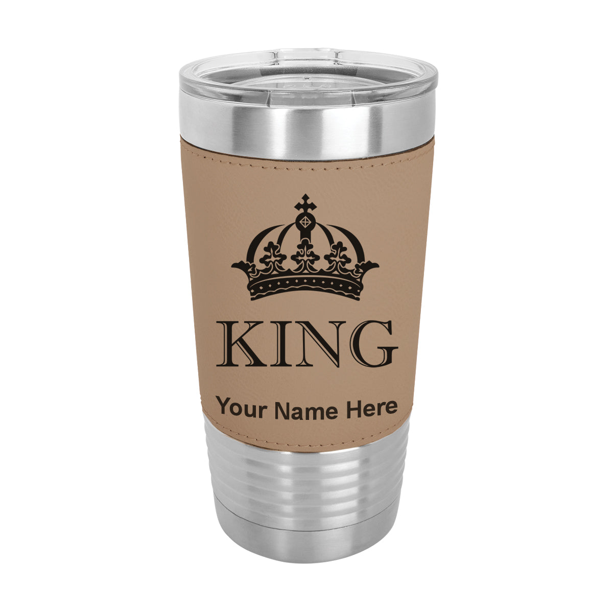 20oz Faux Leather Tumbler Mug, King Crown, Personalized Engraving Included - LaserGram Custom Engraved Gifts